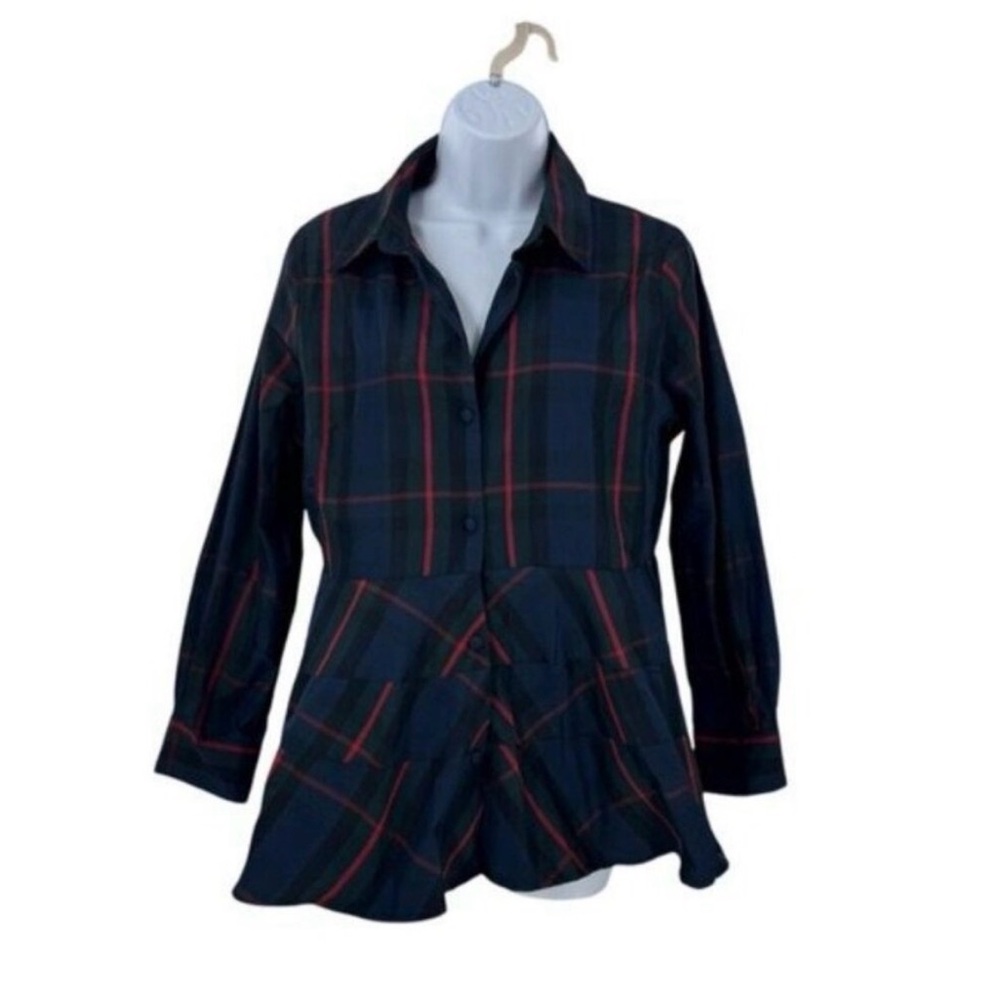 Pomander Place EUC Fraser Navy Plaid Ashlen Long Sleeve Blouse Top Size XL - Picture 2 of 3